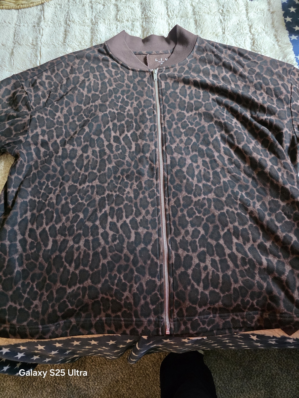 Lane Bryant LIVI Brown and Black Leopard Print Zip Front Top